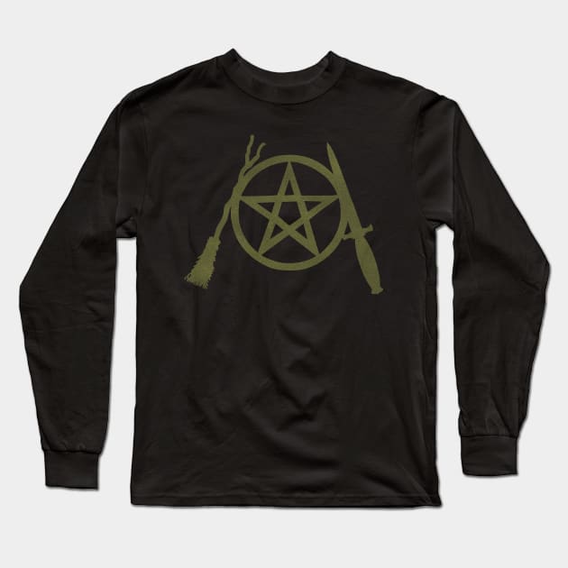 Gothic Bronze Pent, Besom & Blade Long Sleeve T-Shirt by QAFWarlock